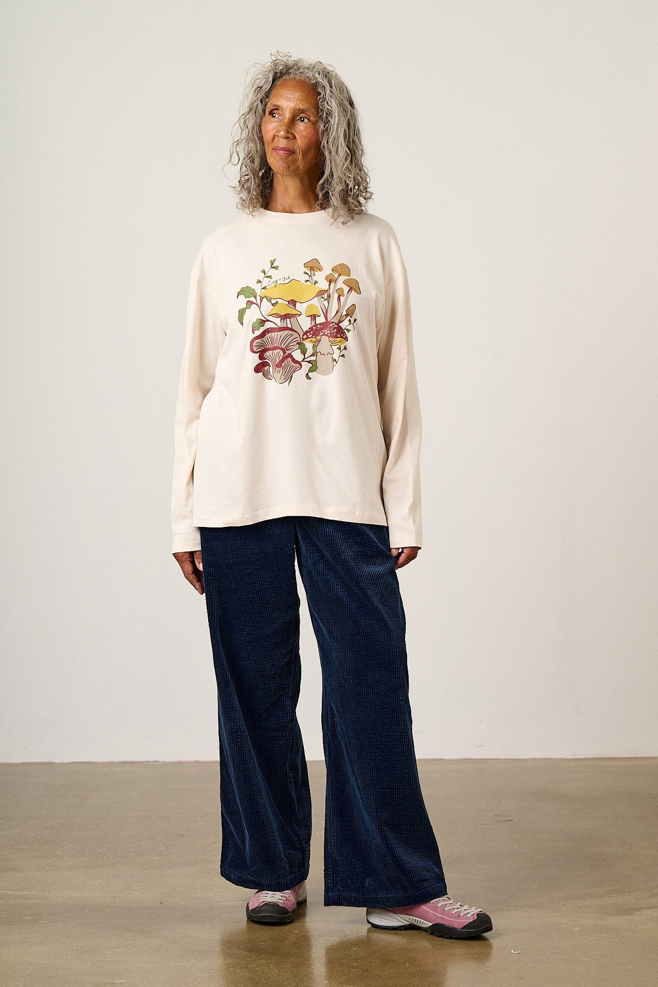 Murat - Long Sleeve Lightweight Cotton T-Shirt in in Mushroom Print