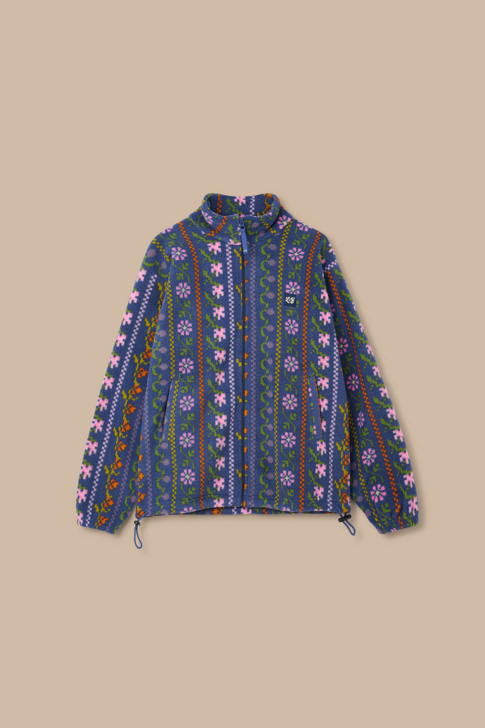 Nicks - Full Zip Polar Fleece in Navy Folk Floral
