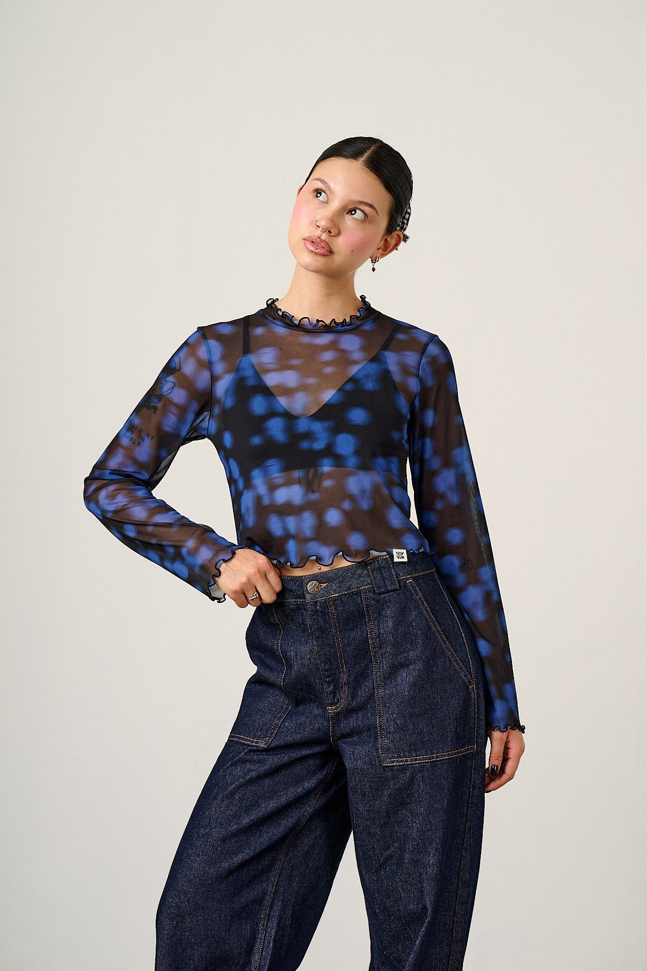 Perrie - Mesh Top in Blue Digital Blur
