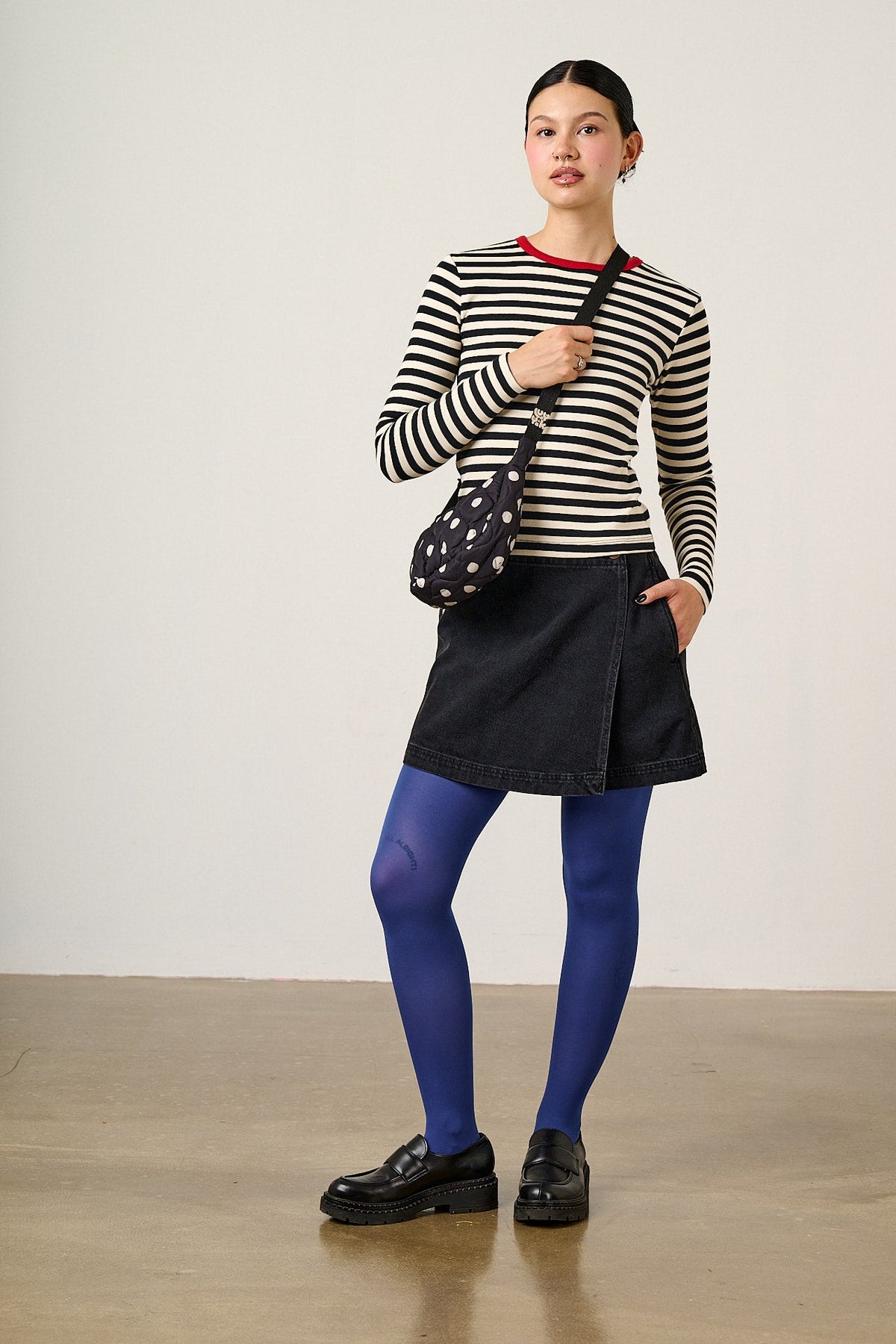 Reims Crossbody Bag - Recycled Polyester in Black and White Polka Dot