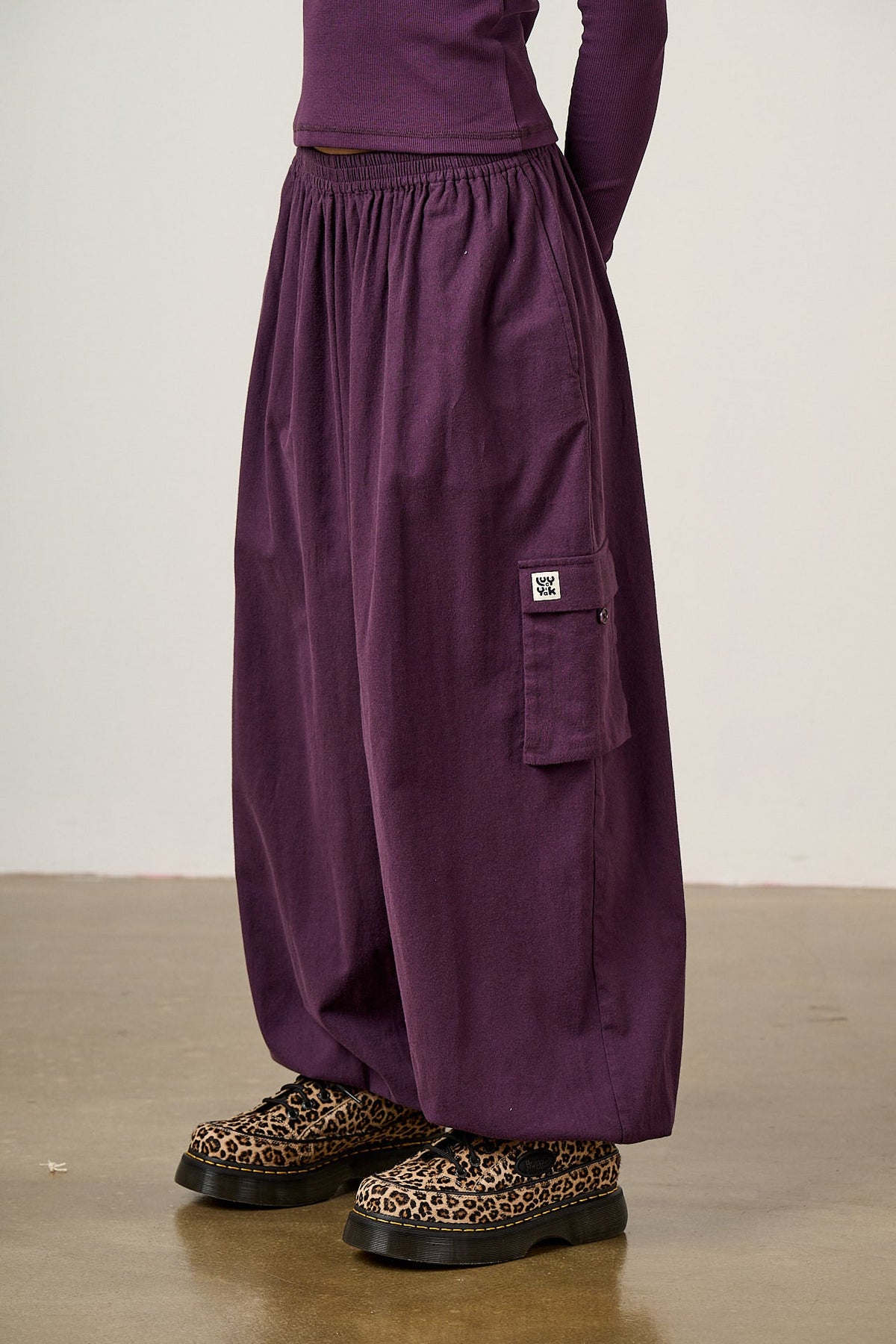 Rumi - Wide Leg Cotton Trouser in Plum Perfect