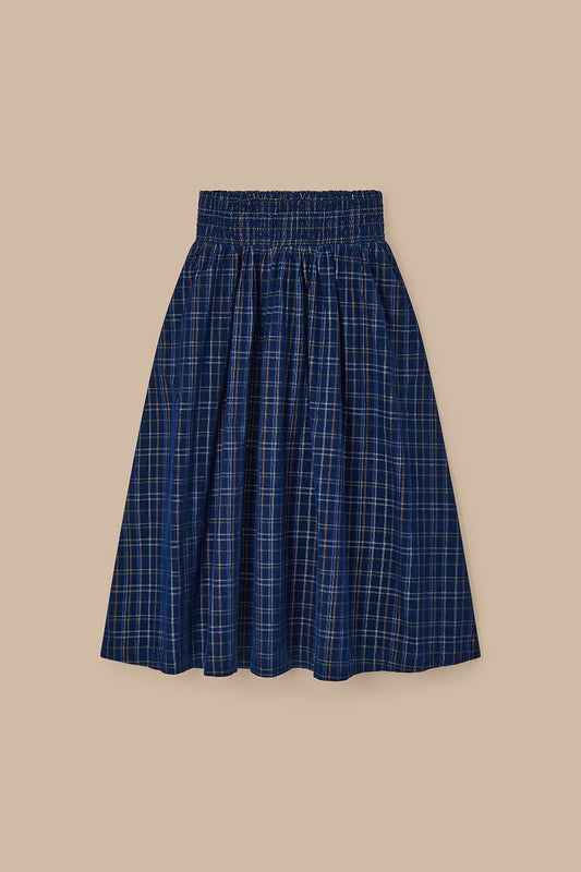 Sofiya - Organic Cord Midi Skirt in Woodland Check