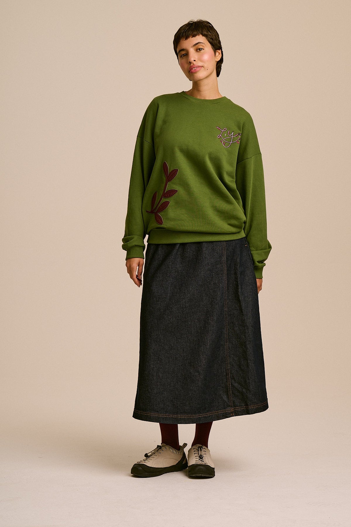 Sutton - Organic Cotton Blend Sweatshirt in Green Leaves