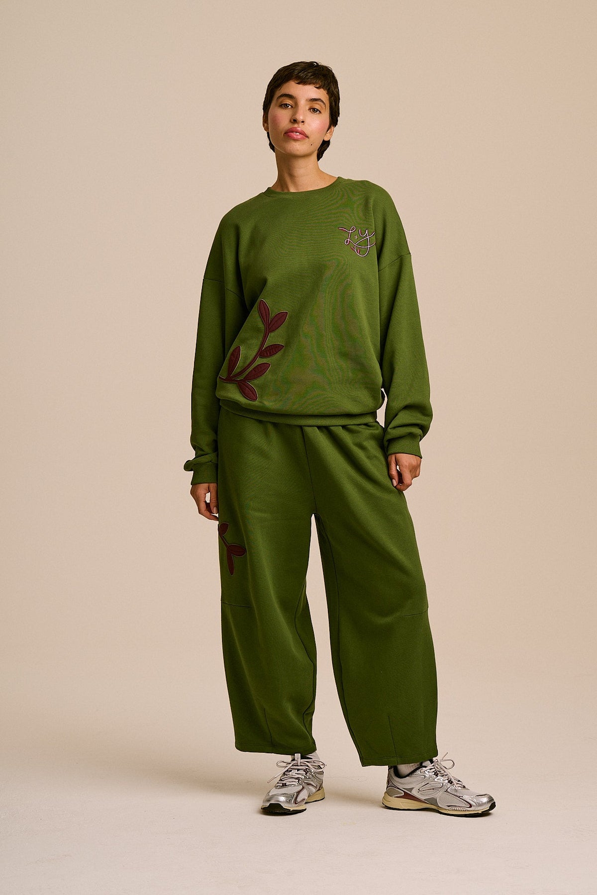 Sutton - Organic Cotton Blend Sweatshirt in Green Leaves
