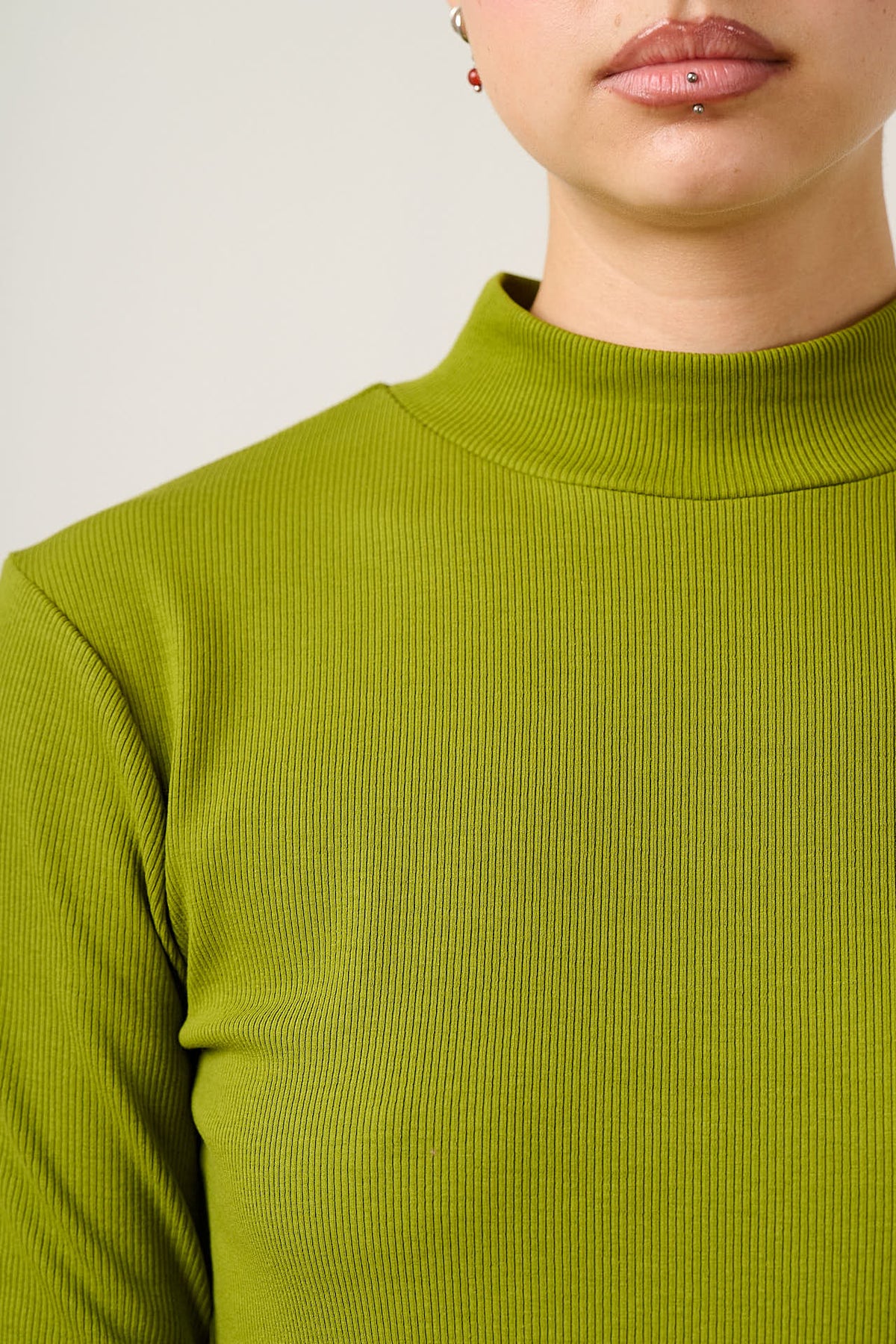 Tia - Cotton Ribbed Funnel Neck in Cypress Green