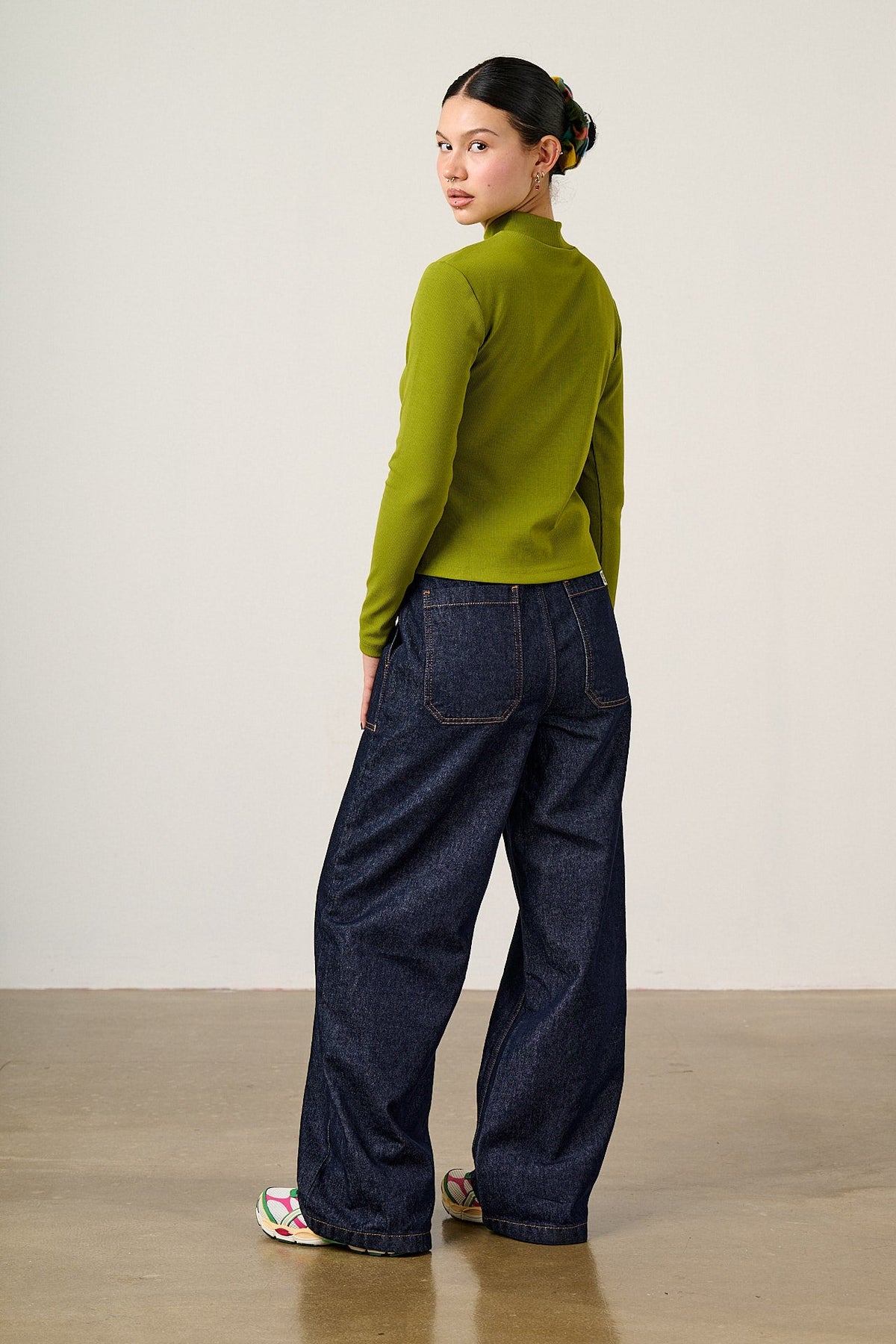 Tia - Cotton Ribbed Funnel Neck in Cypress Green