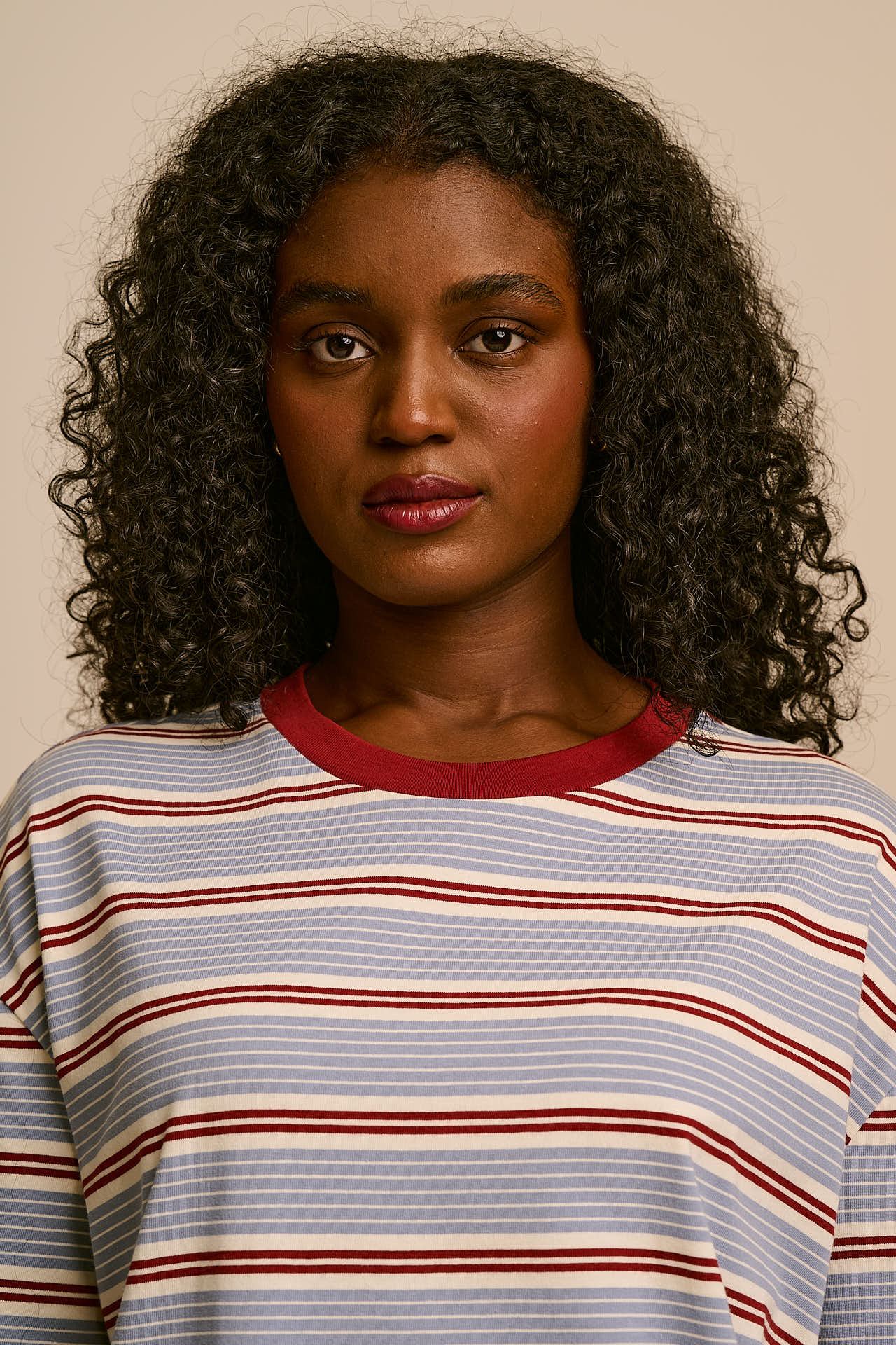 Benny - Oversized Cotton T-Shirt in Blue, Maroon and Ecru Stripe