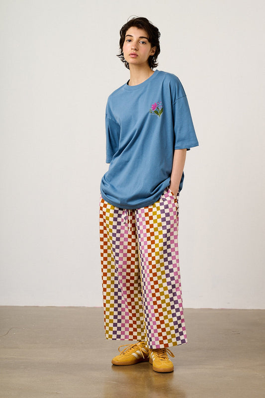 Benny - Oversized Cotton T-Shirt in Navy Retro Picnic Graphic