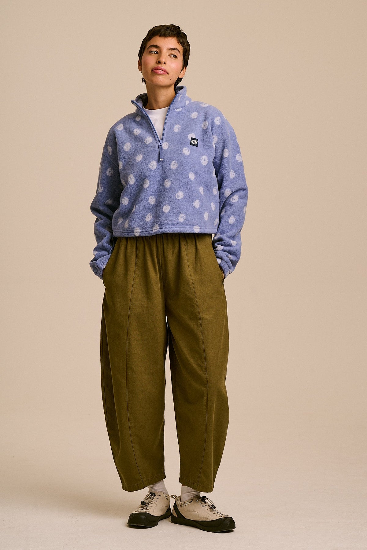 Blake - Cropped Polar Fleece in Dot to Dot Blue