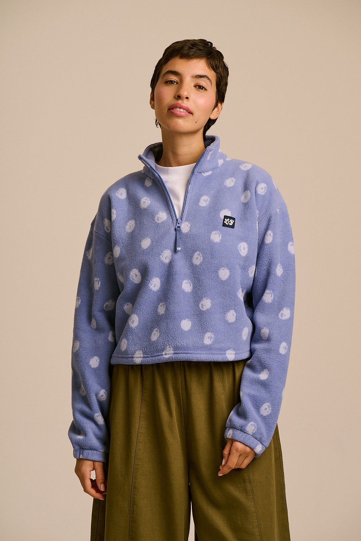 Blake - Cropped Polar Fleece in Dot to Dot Blue