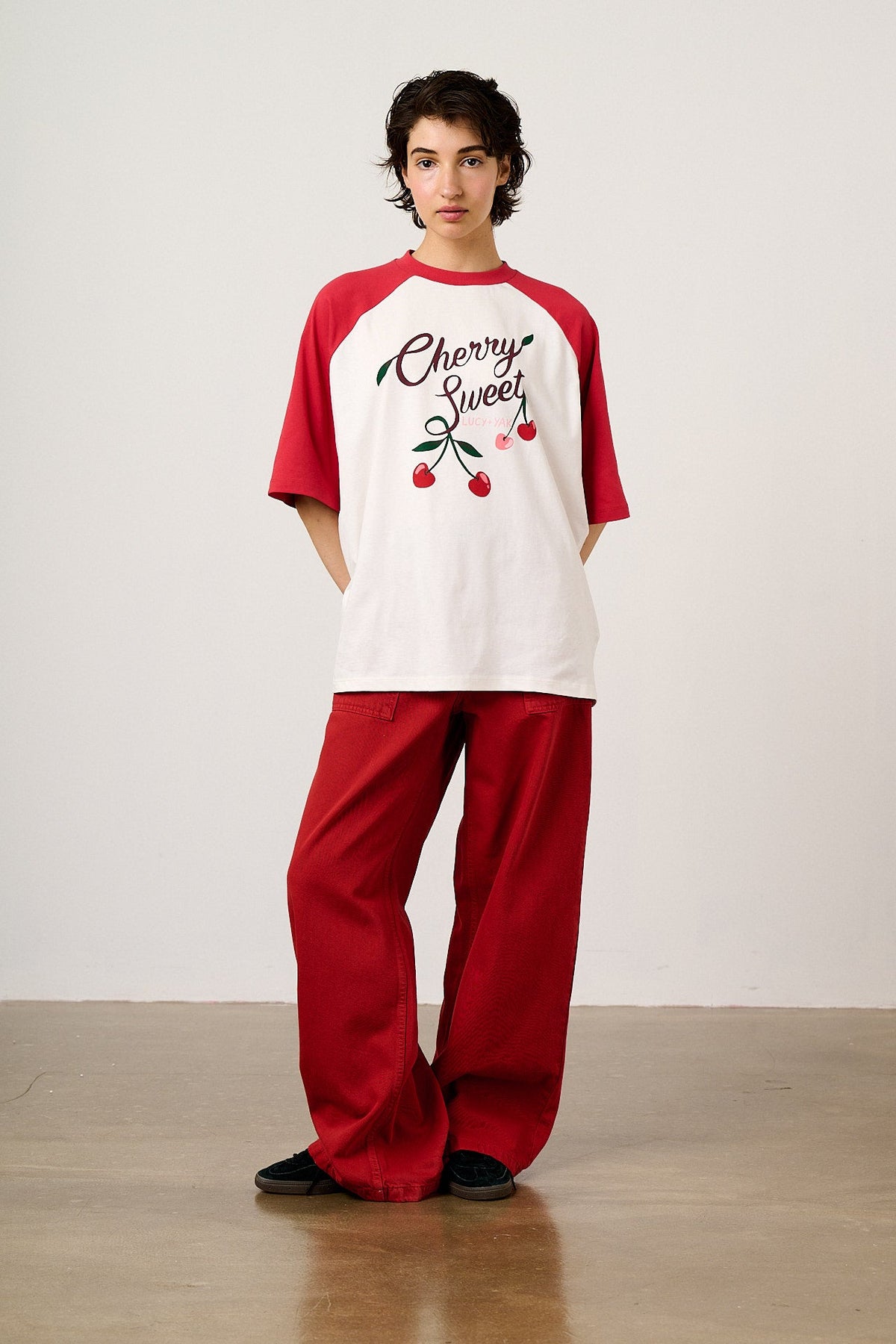 Bradley Oversized Raglan T-Shirt - Organic Cotton in Cherry Sweet Print
