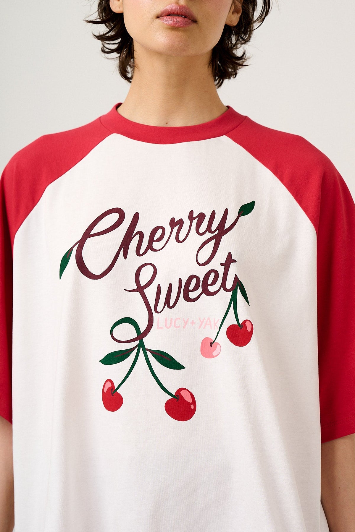 Bradley Oversized Raglan T-Shirt - Organic Cotton in Cherry Sweet Print
