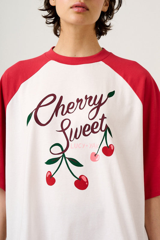 Bradley Oversized Raglan T-Shirt - Organic Cotton in Cherry Sweet Print