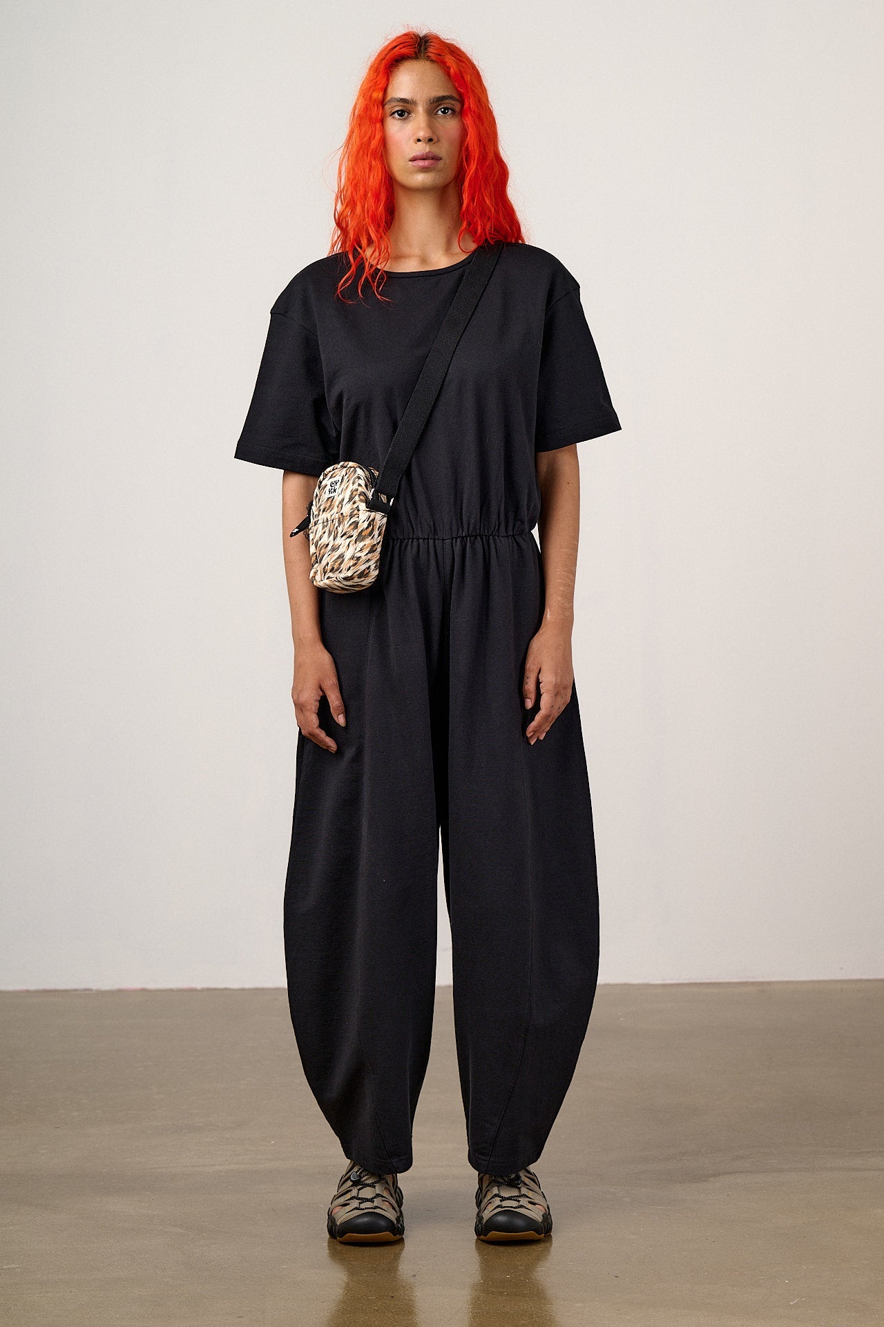 Nova - Barrel Leg Cotton Jersey Jumpsuit in Black