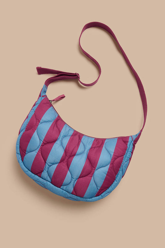Bryony - Crossbody Bag in Burgundy & Blue Stripe