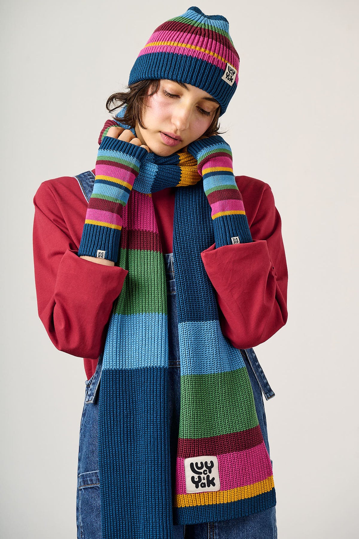 Caspian - Fingerless Knitted Gloves in Masquerade Rainbow