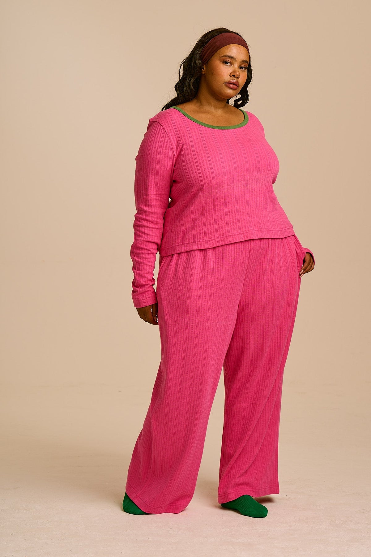 Celeste - Long Sleeve Pyjama in Pink and Green
