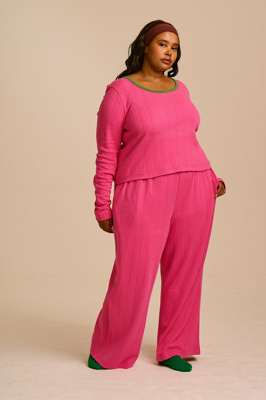Celeste - Long Sleeve Pyjama in Pink and Green