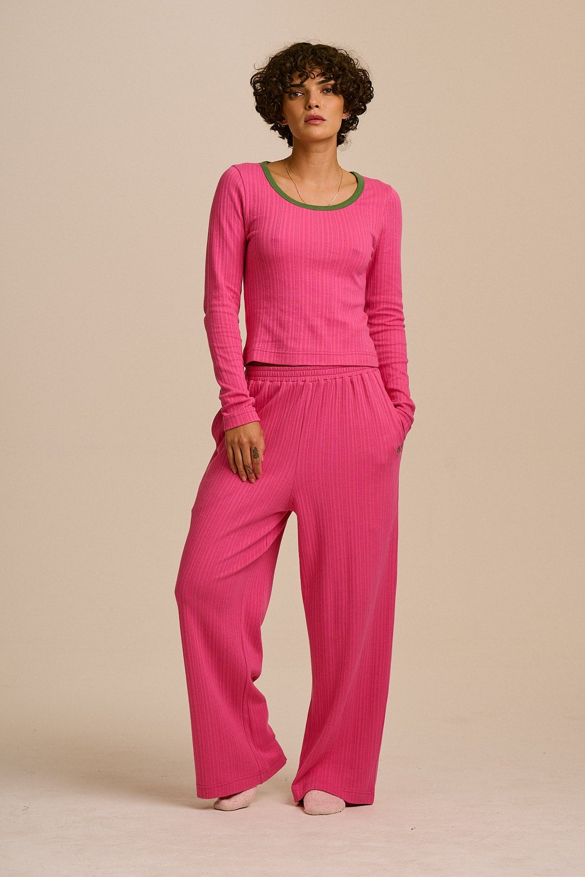 Celeste - Long Sleeve Pyjama in Pink and Green