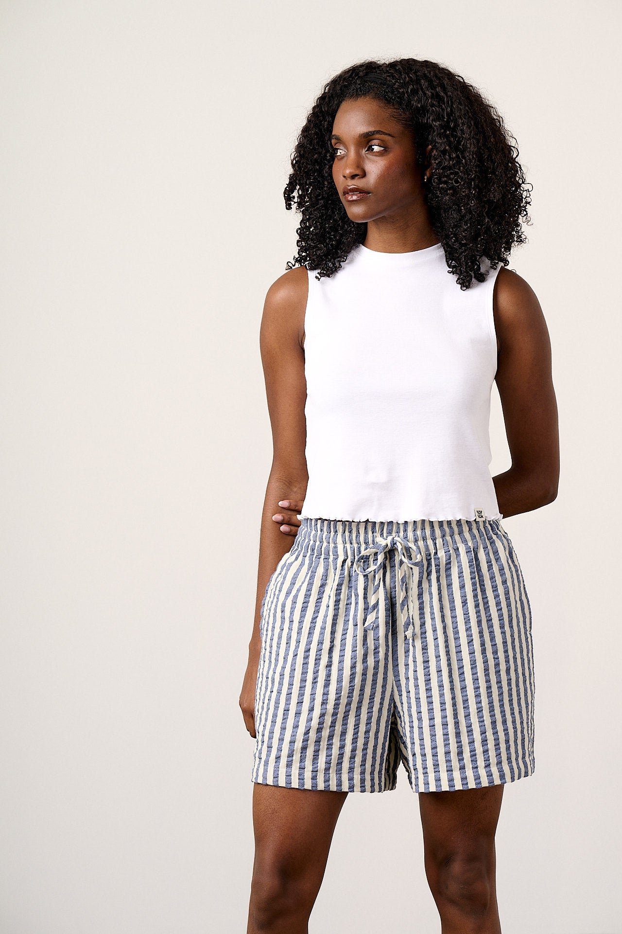 Charlie - Cotton Beach Shorts in Navy Stripe