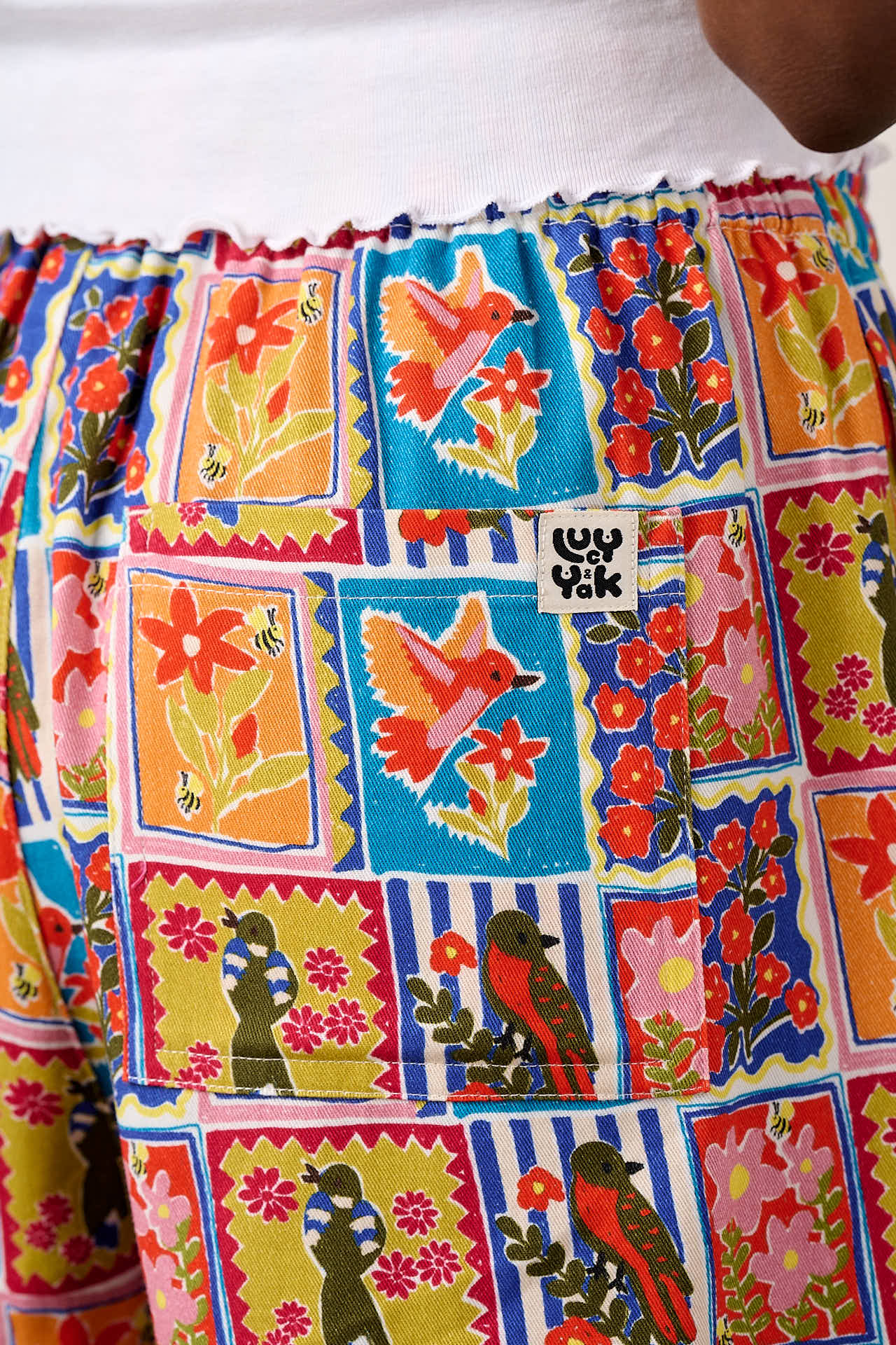 Charlie - Cotton Beach Shorts in Birds & Flowers Square Tile