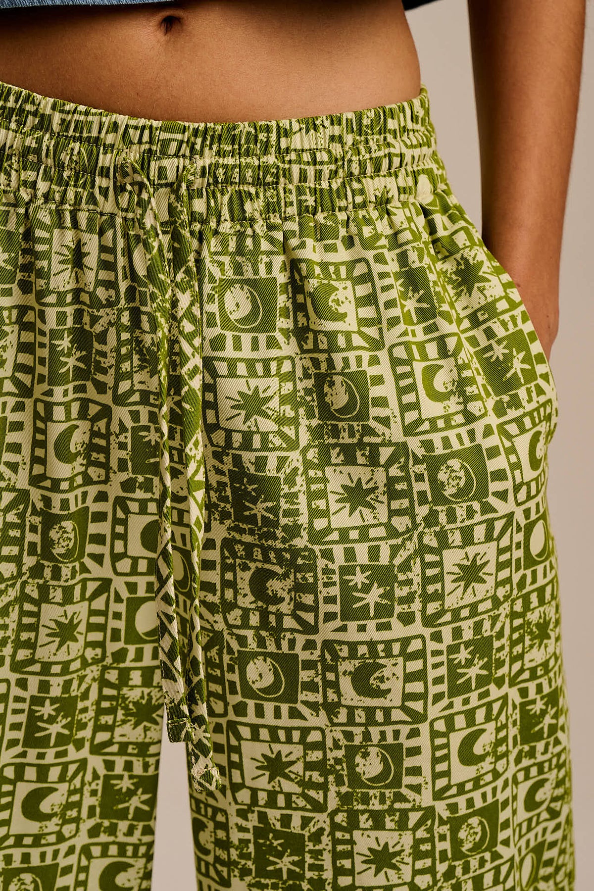 Chuck - Wide Leg Cotton Trousers in Green Celestial Checkerboard