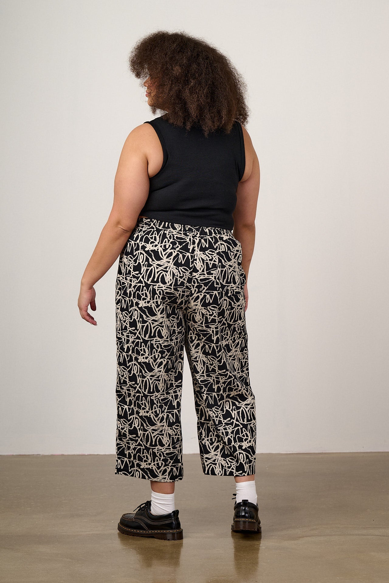 Chuck - Wide Leg Cotton Trousers in Black & White Graffiti Print