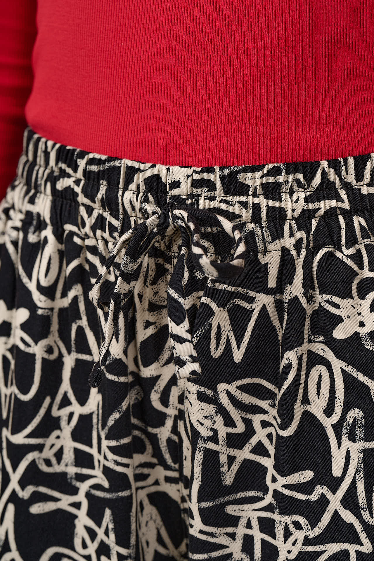 Chuck - Wide Leg Cotton Trousers in Black & White Graffiti Print