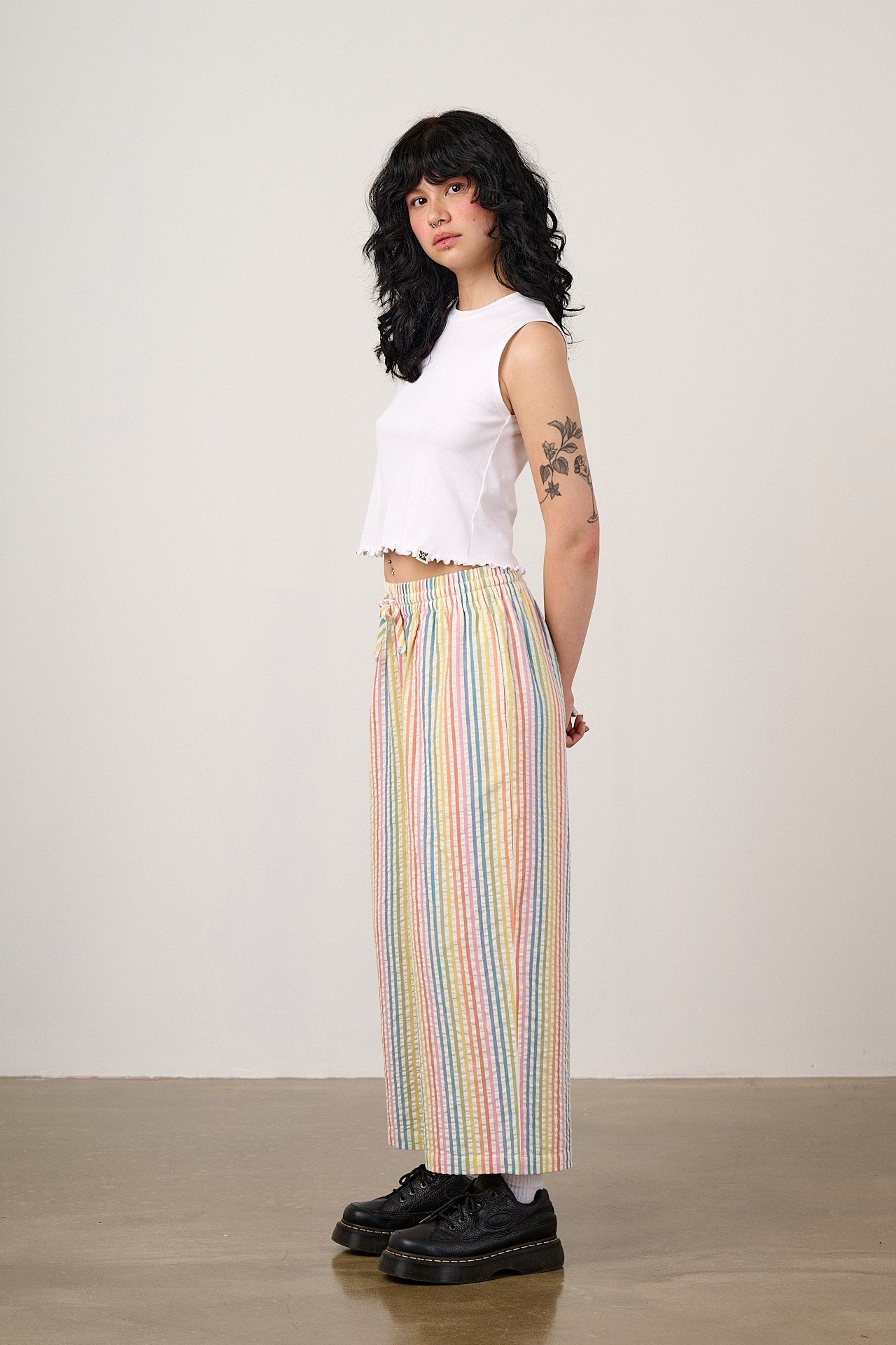 Chuck - Wide Leg Cotton Trousers in Vintage Rainbow Stripe