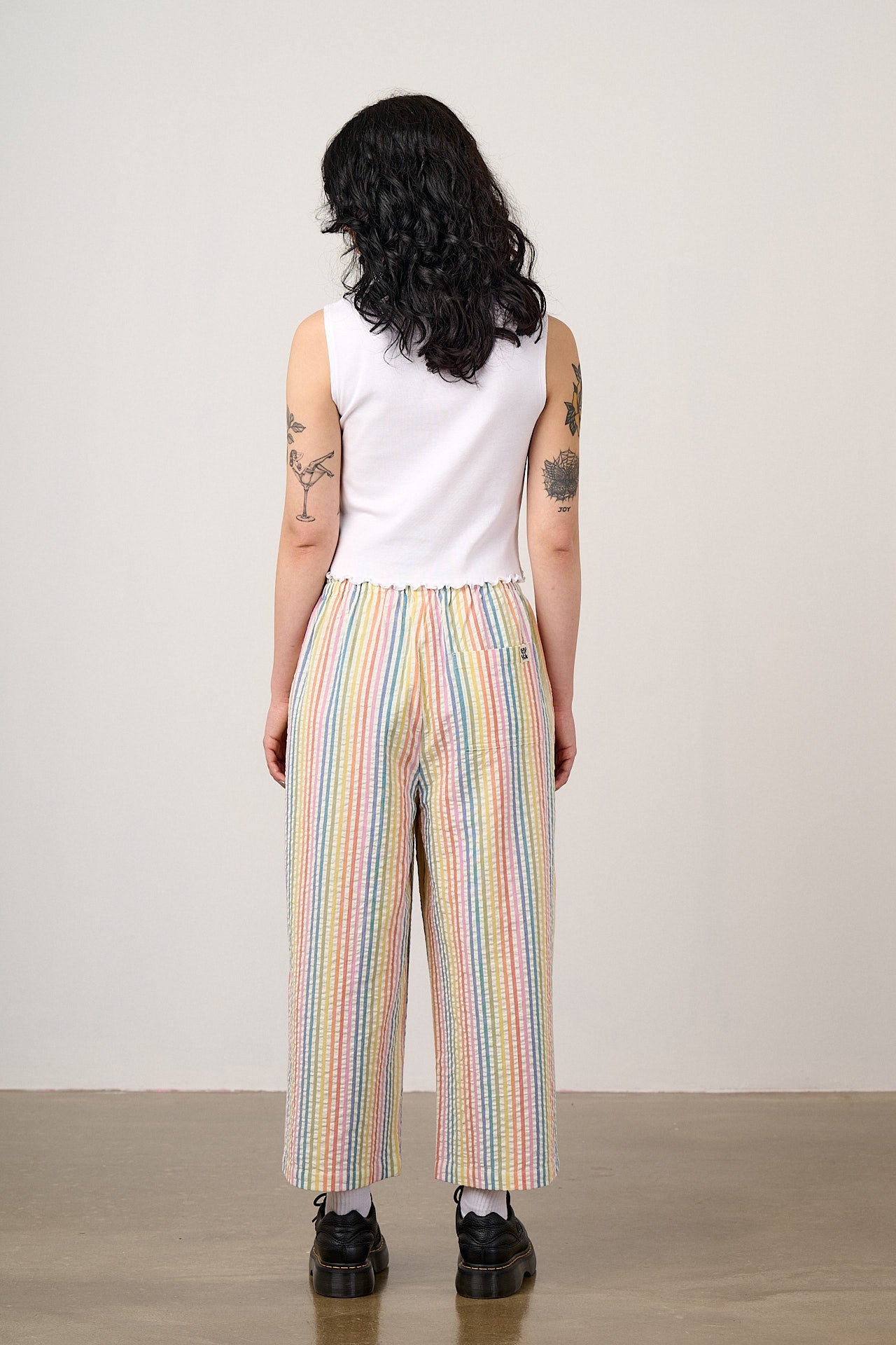 Chuck - Wide Leg Cotton Trousers in Vintage Rainbow Stripe
