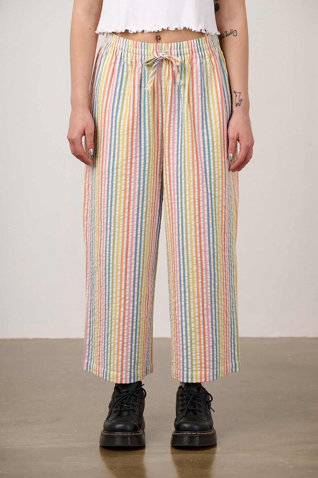 Chuck - Wide Leg Cotton Trousers in Vintage Rainbow Stripe