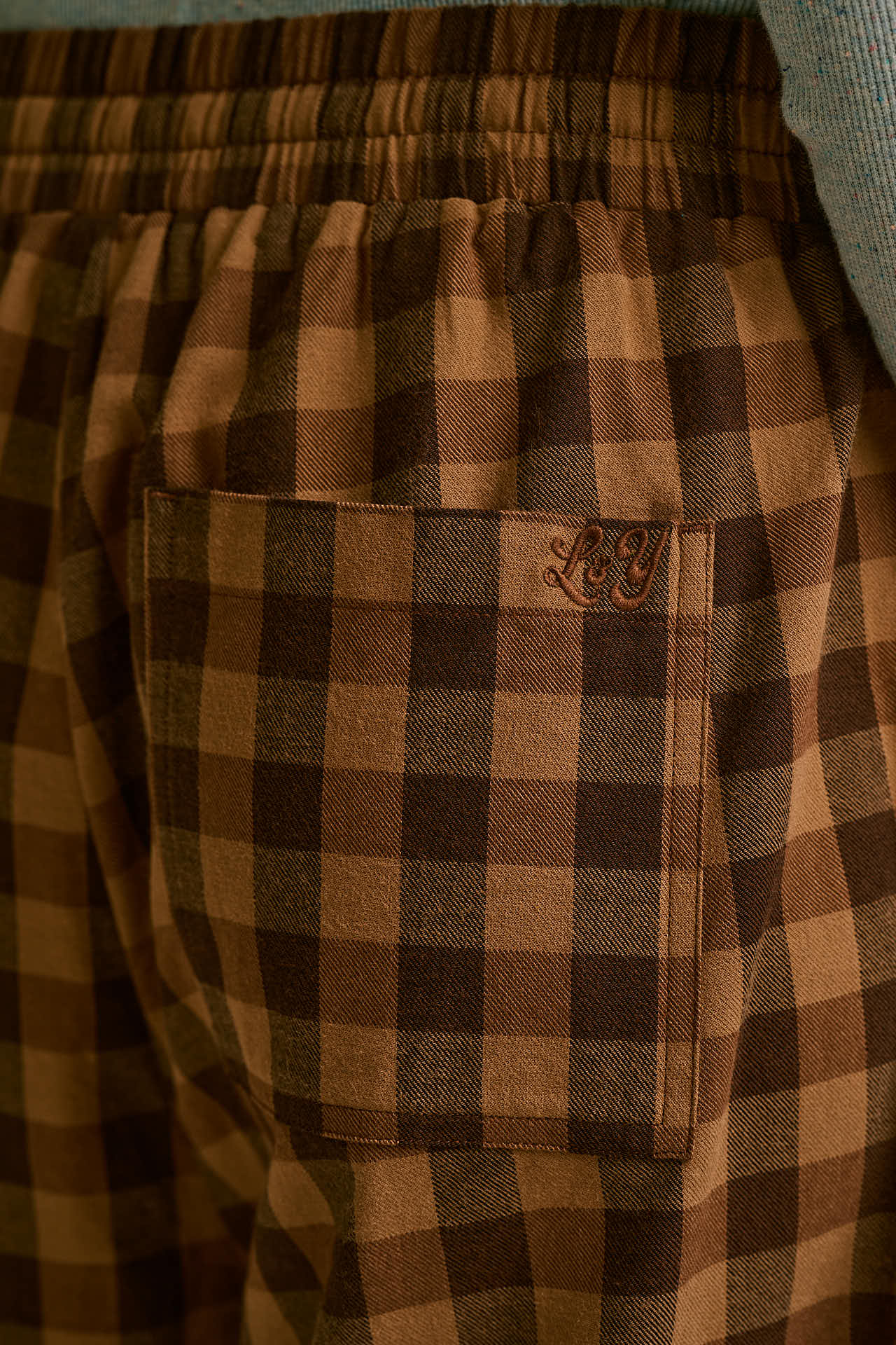 Chuck - Wide Leg Cotton Trousers in Black & Brown Check