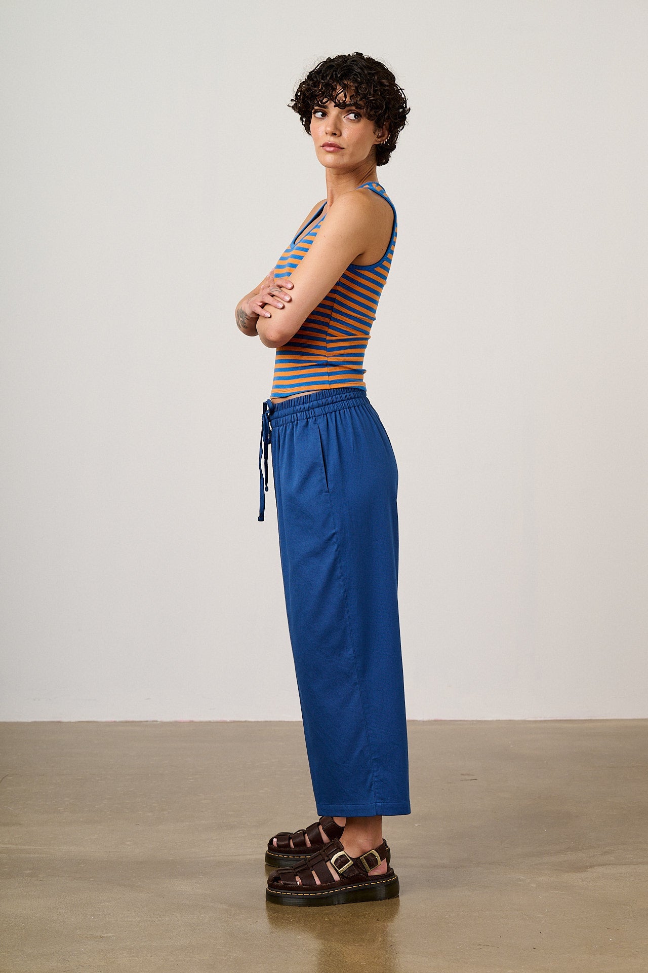 Chuck - Wide Leg Cotton Trousers in Navy