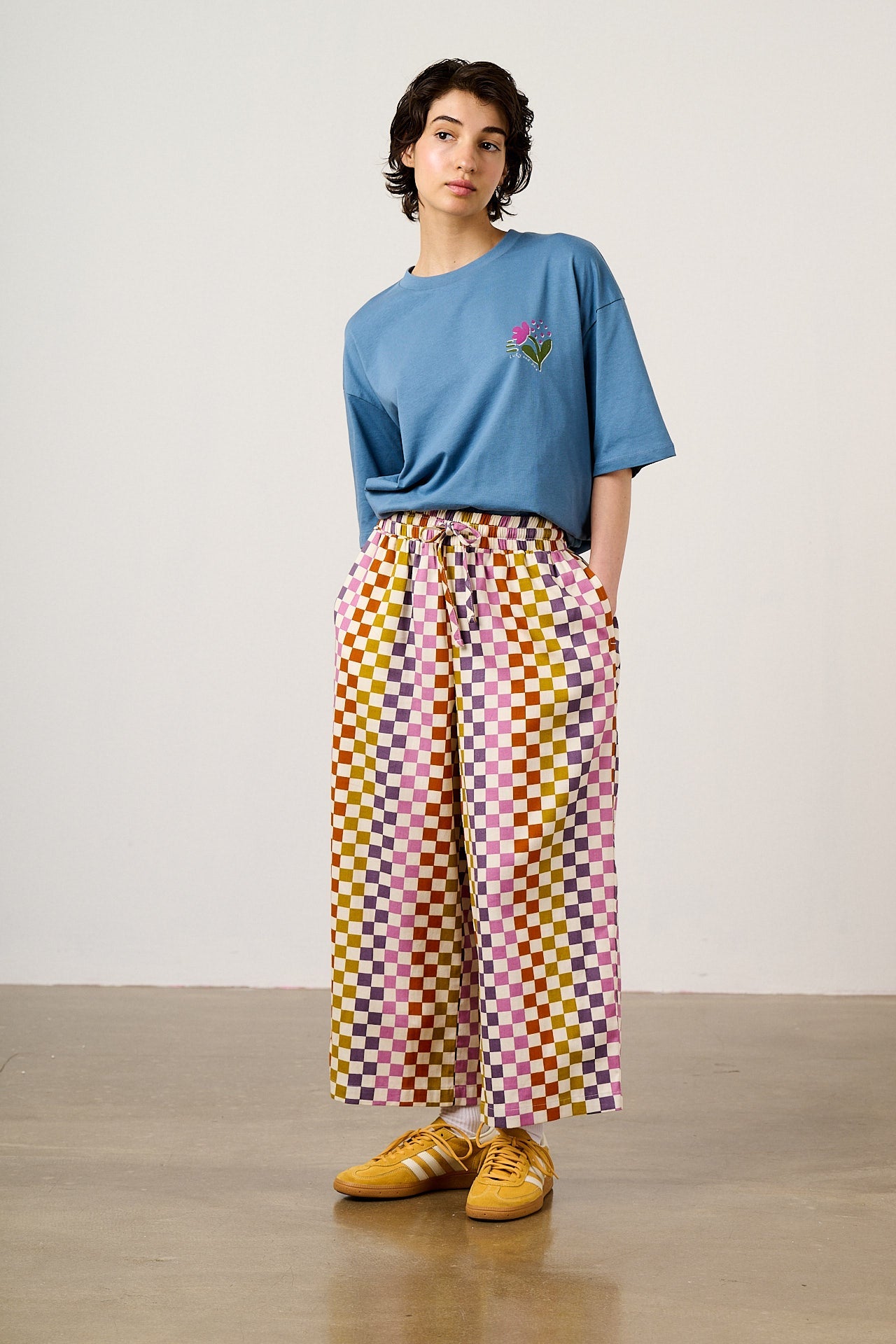 Chuck - Wide Leg Cotton Trousers in Retro Picnic Checkerboard