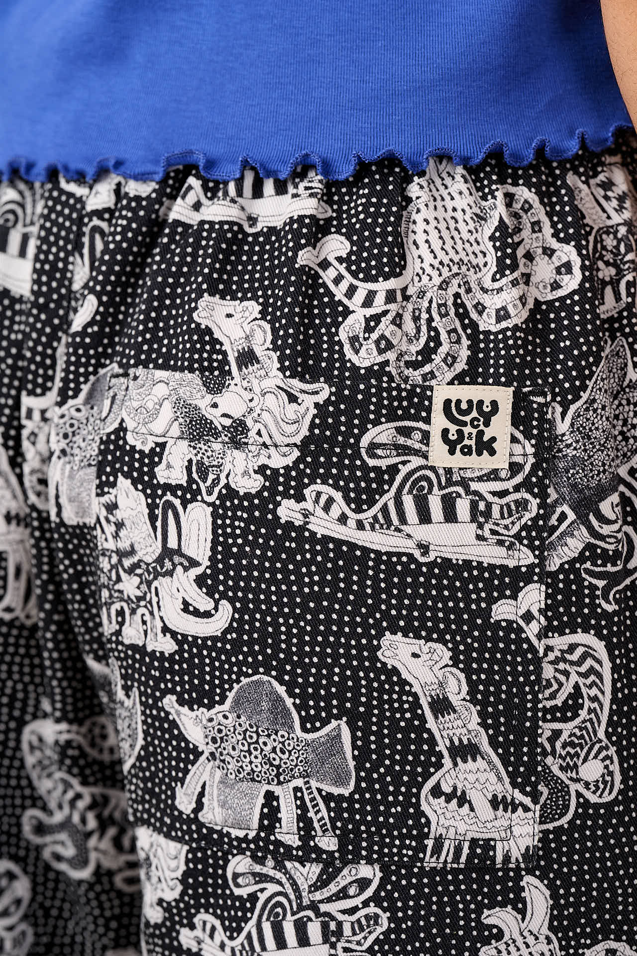 L.E Chuck - Wide Leg Cotton Trousers in Black & White Arthouse & Yak