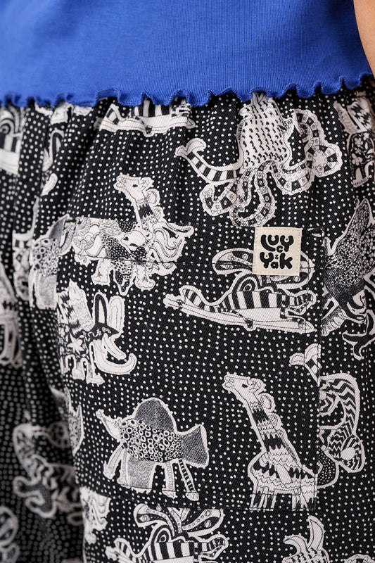 L.E Chuck - Wide Leg Cotton Trousers in Black & White Arthouse & Yak