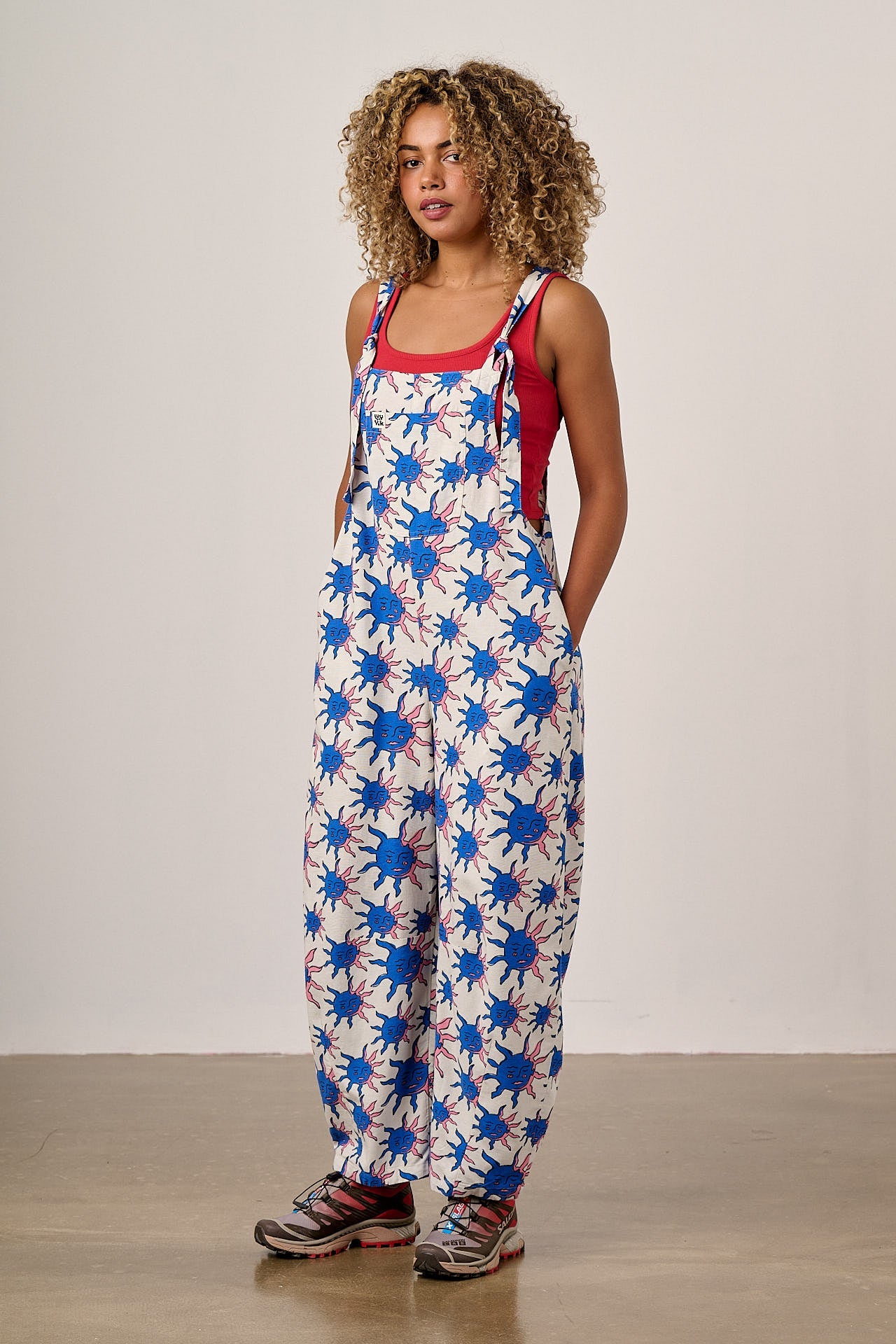 Chula - Cotton & Viscose Barrel Leg Dungarees in Celestial Sun Print