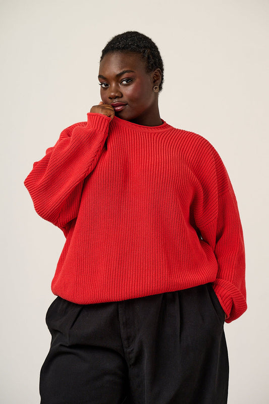 Areum Oversized Jumper - Organic Cotton Knit in Red