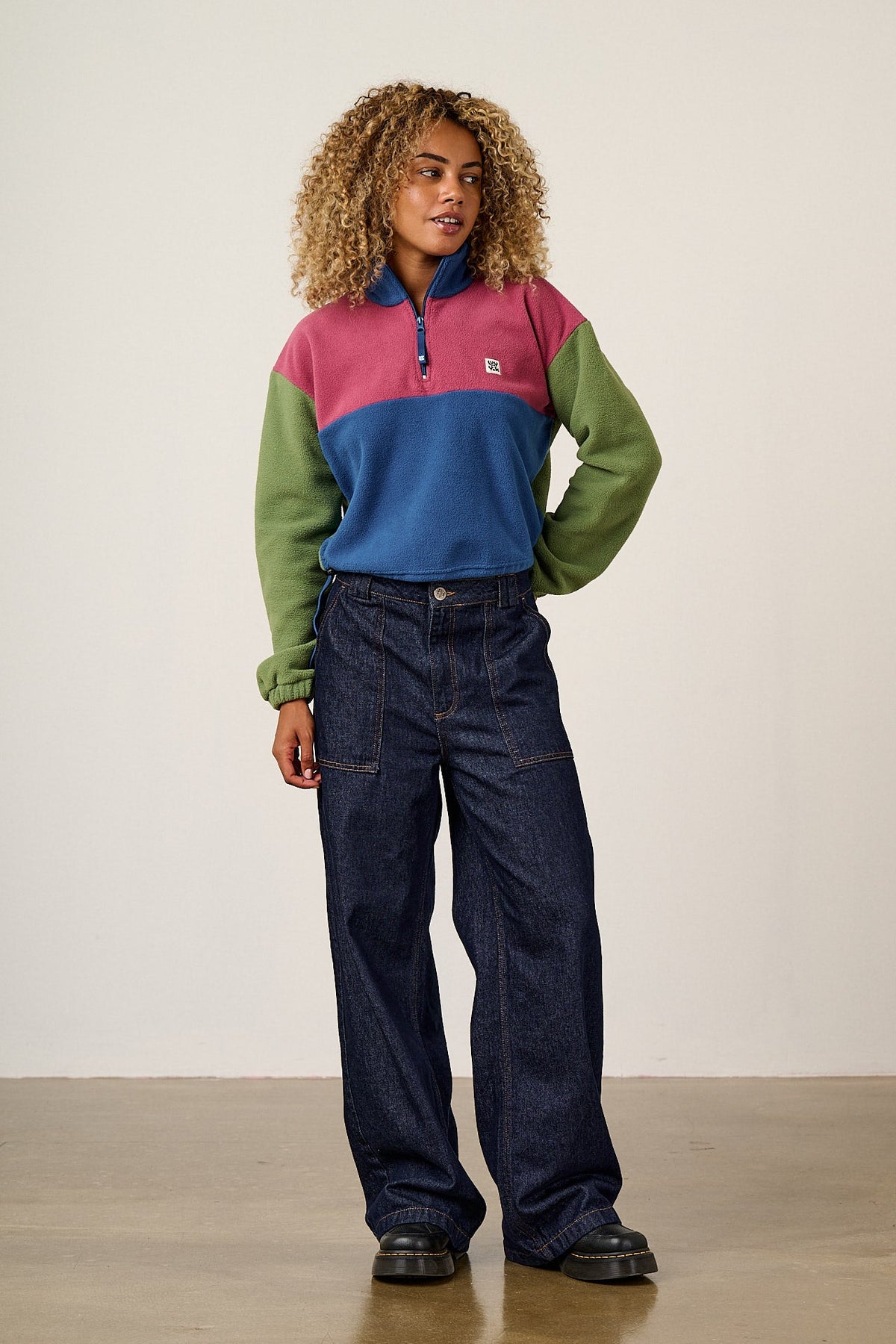 Blake - Cropped Polar Fleece in Green, Purple and Blue Colourblock