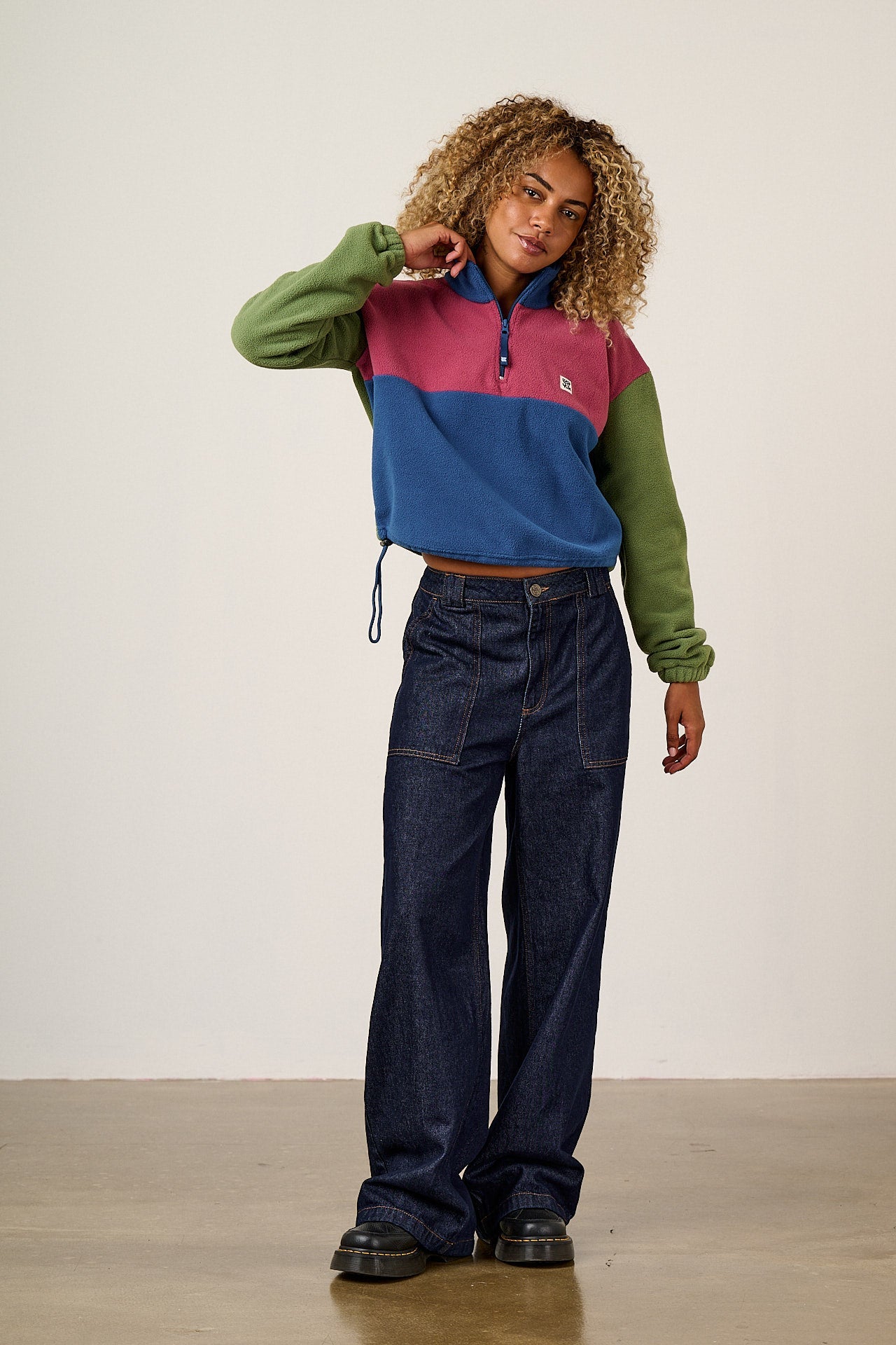 Blake - Cropped Polar Fleece in Green, Purple and Blue Colourblock