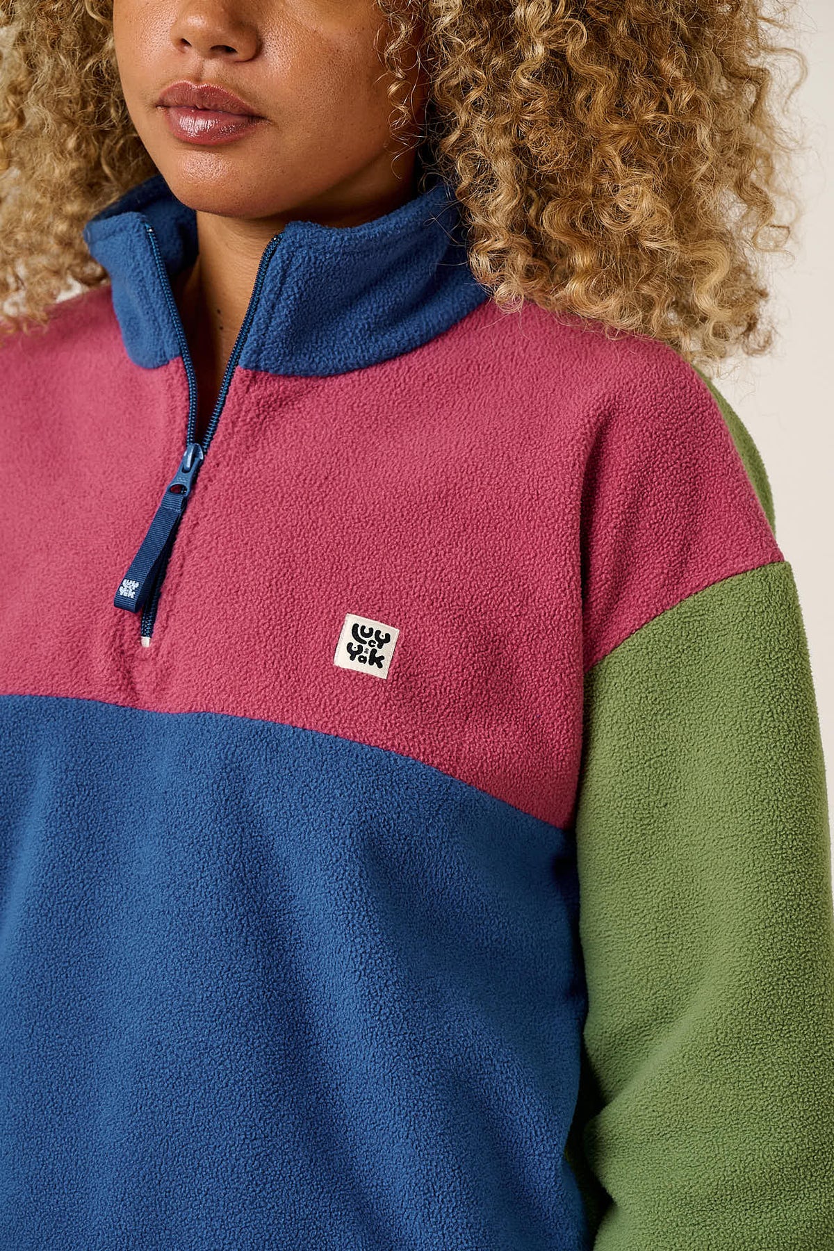 Blake - Cropped Polar Fleece in Green, Purple and Blue Colourblock