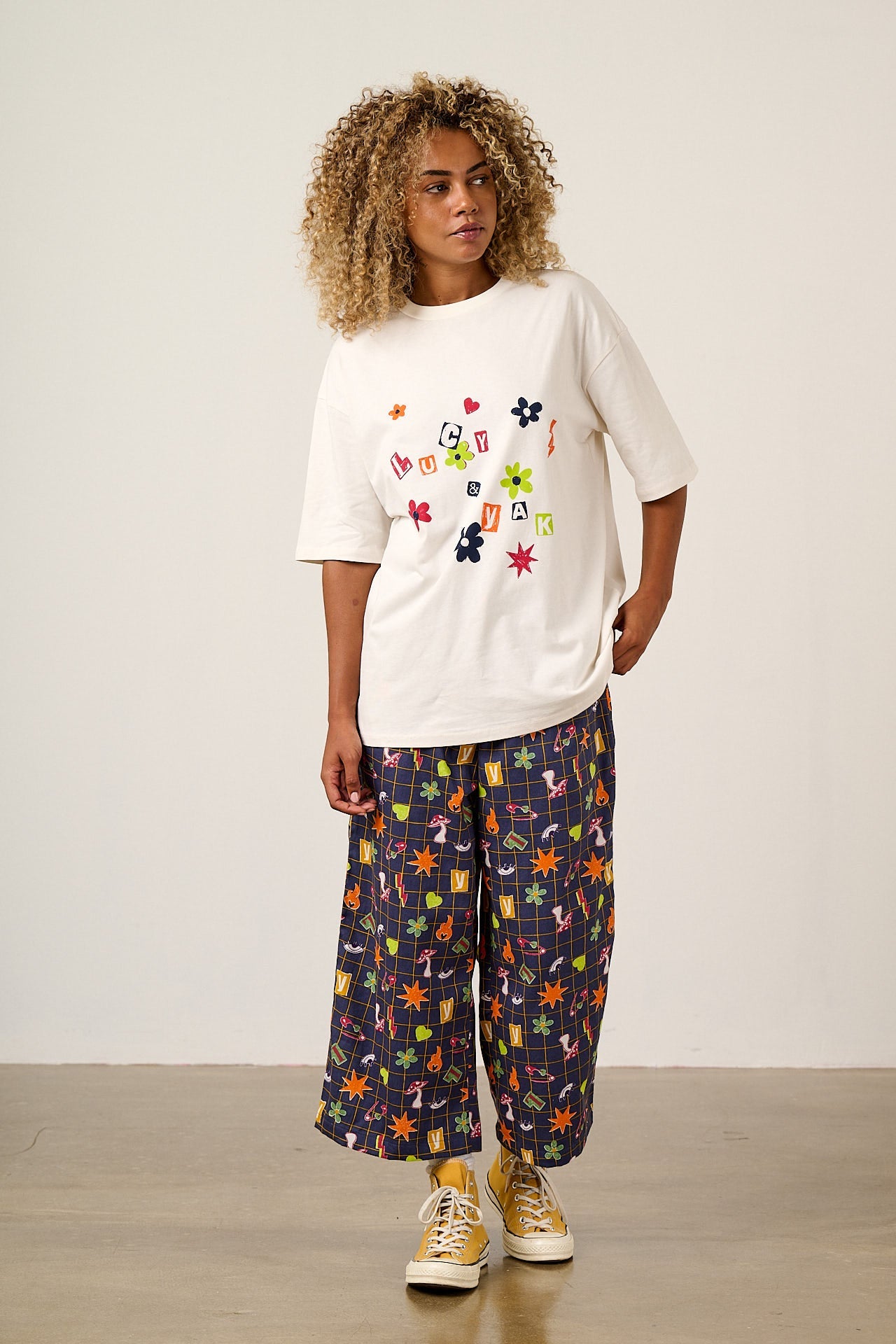 Chuck - Wide Leg Cotton Trousers in Punk Energy Grid