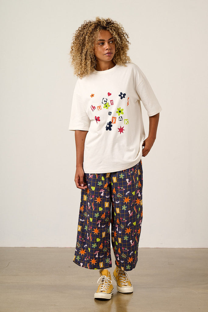 Chuck - Wide Leg Cotton Trousers in Punk Energy Grid