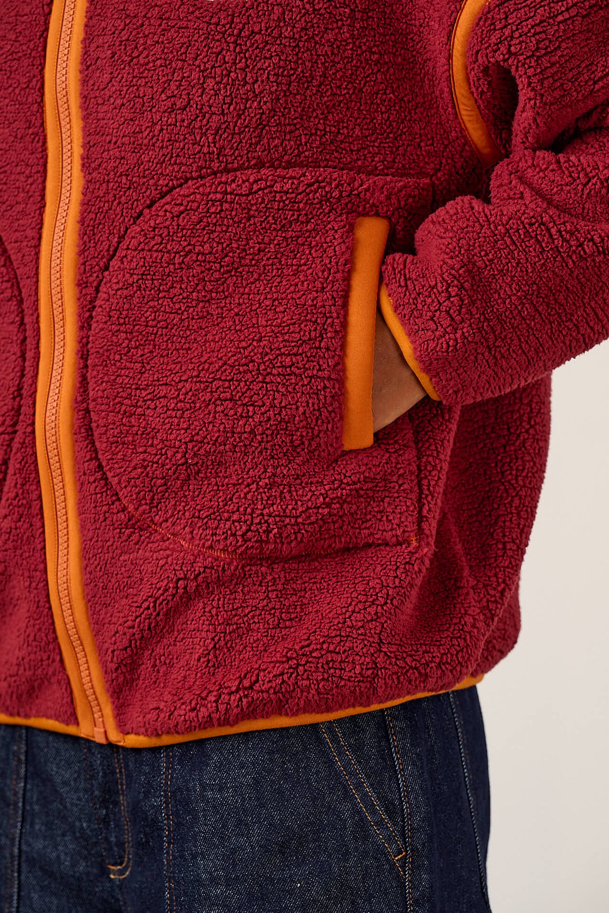 Hayes - Borg Zip Through Fleece in Red and Orange