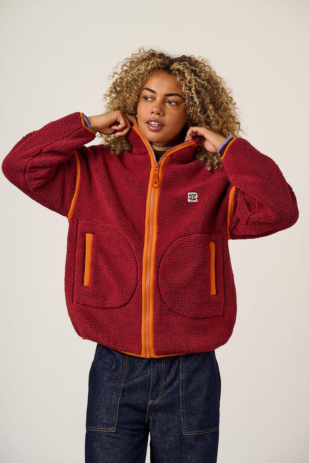 Hayes - Borg Zip Through Fleece in Red and Orange