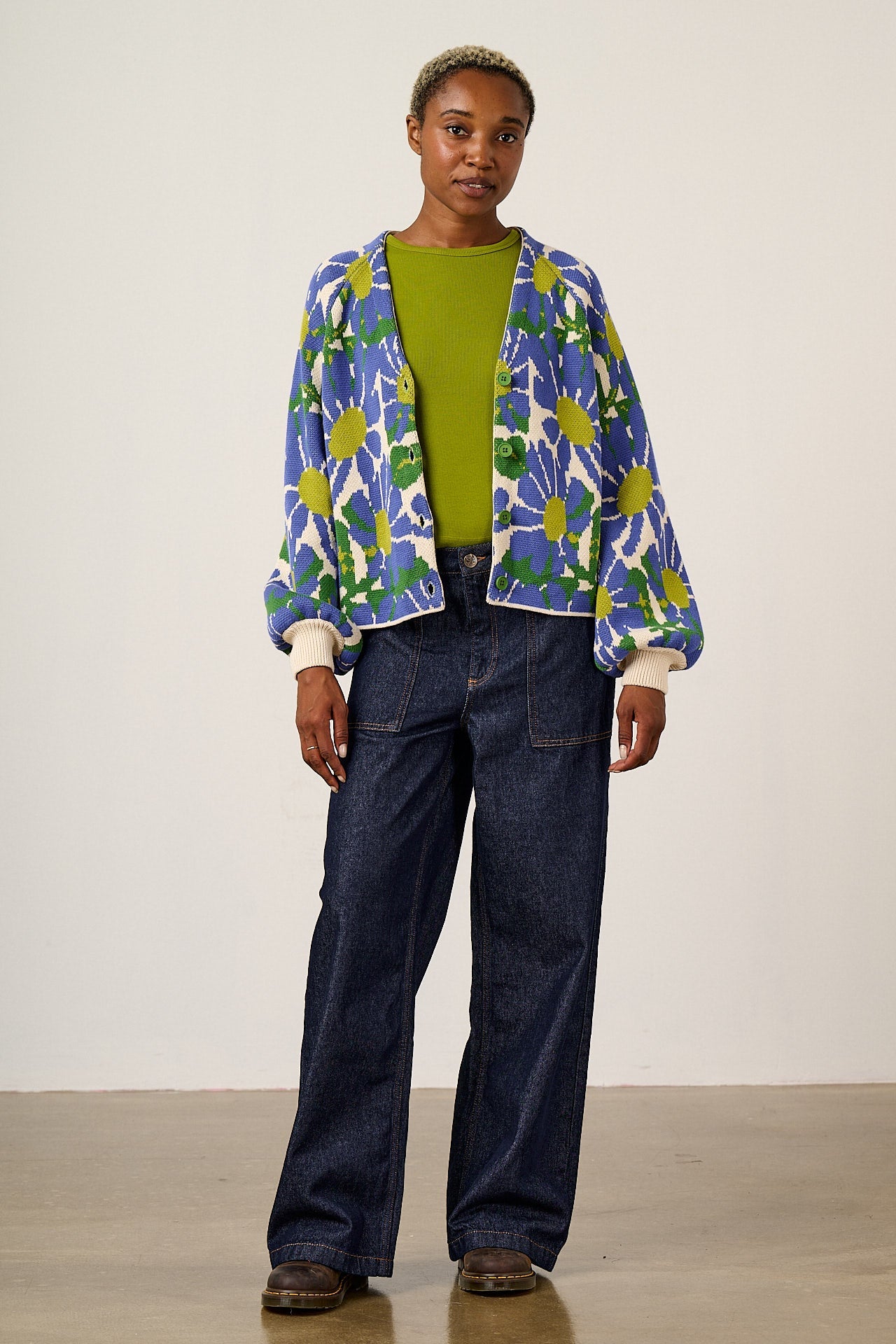 Juniper - Organic Cotton Knit Cardigan in Large Floral