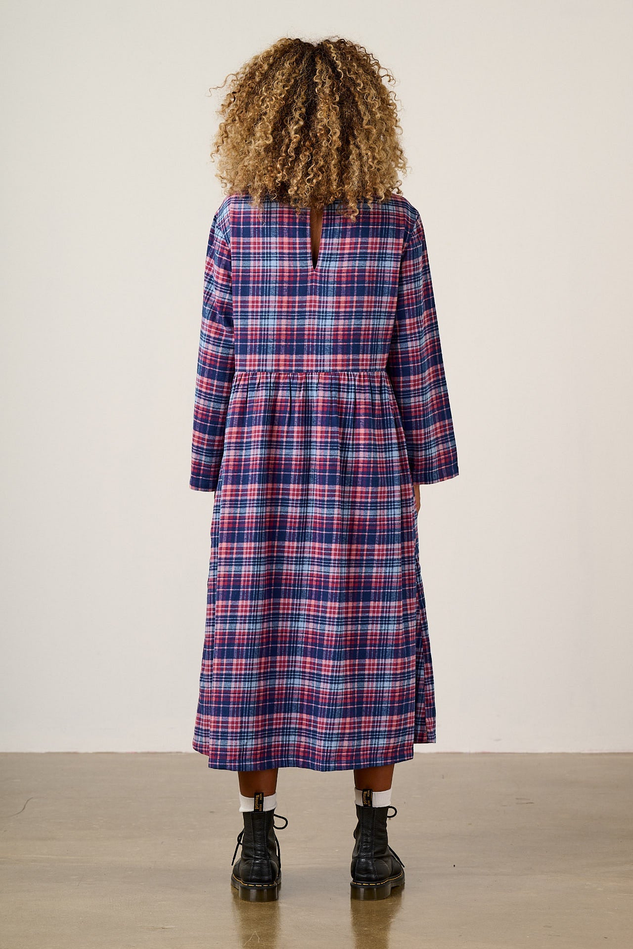Micah - Brushed Cotton Midi Dress in Blue & Red Check