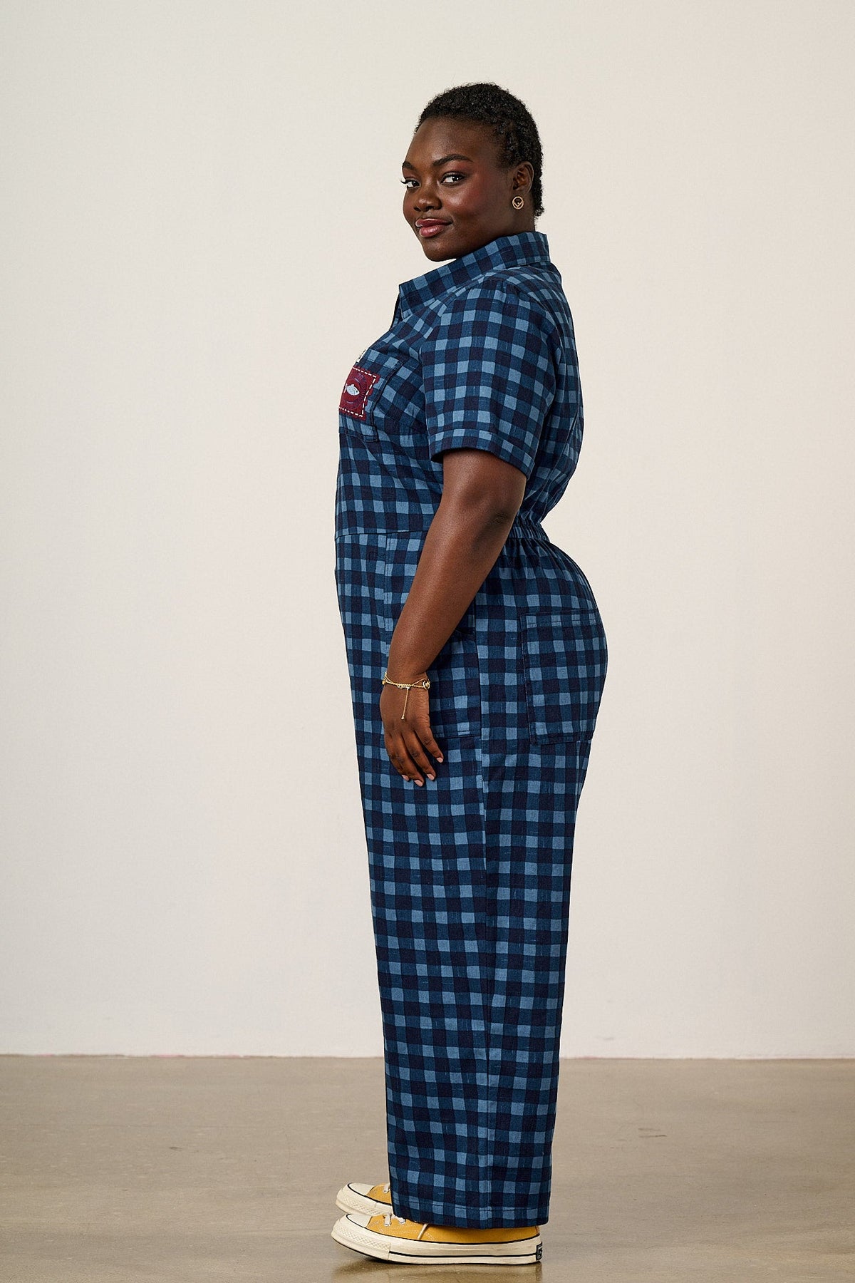 Ragan - Organic Cotton Jumpsuit in Navy Sardine Patches