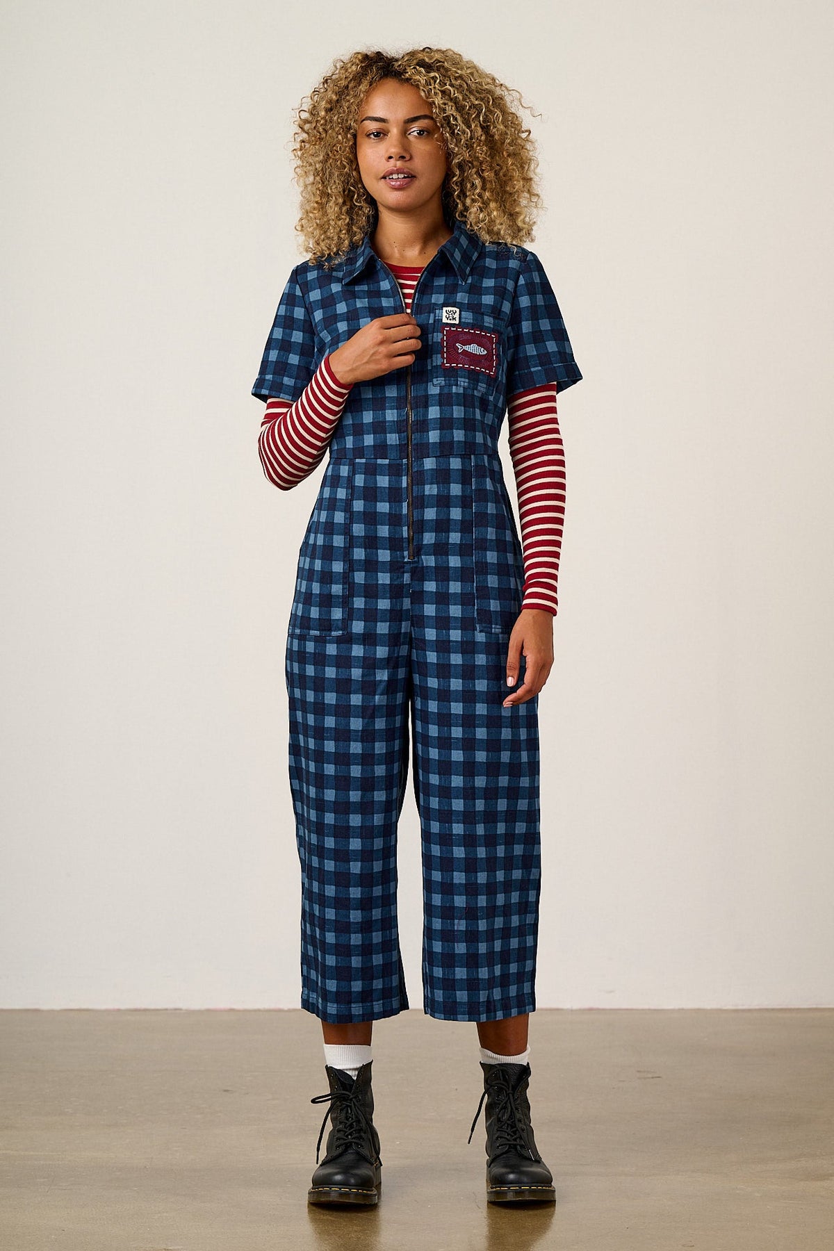 Ragan - Organic Cotton Jumpsuit in Navy Sardine Patches