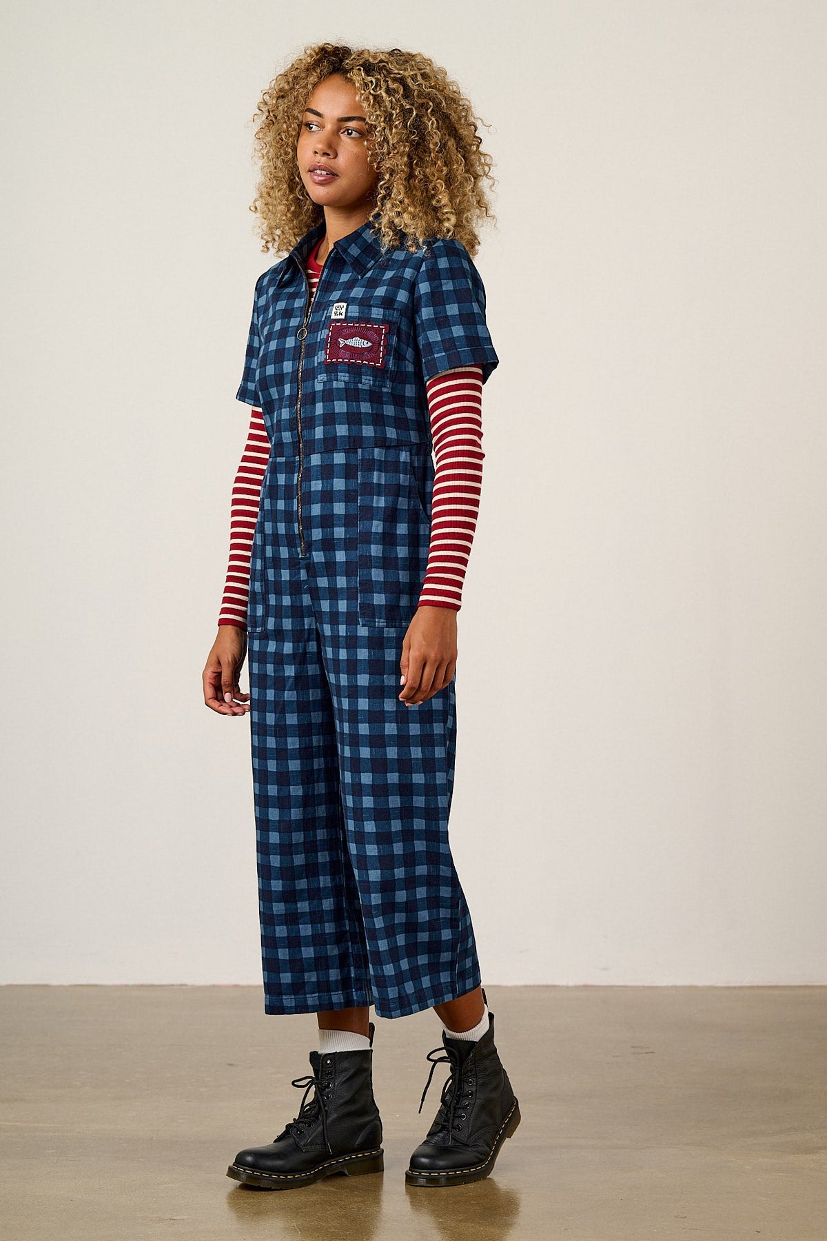 Ragan - Organic Cotton Jumpsuit in Navy Sardine Patches